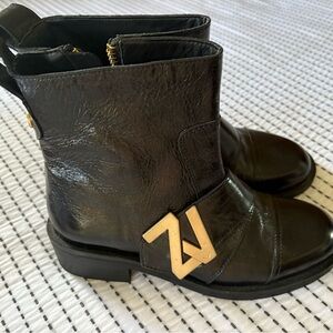 Zadig & Voltaire Black Ankle Boots with Gold Accent Never Worn